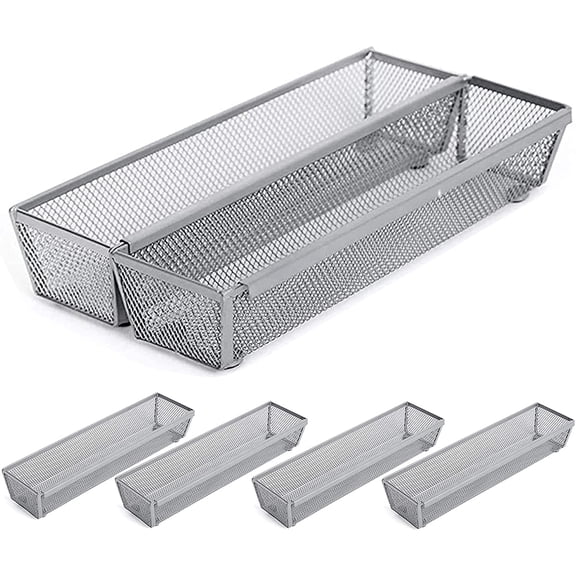 Smart Design Drawer Organizer - Set of 6 - Steel Metal Mesh - 12 x 3 Inch - Silver