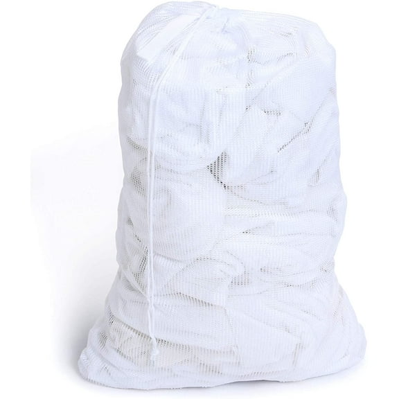 Smart Design Heavy Duty Mesh Laundry Bag with Push Lock Drawstring - VentilAir Mesh Material - for Clothes and Laundry - Home Organization - Holds 3 Loads - 36 x 24 Inch - White