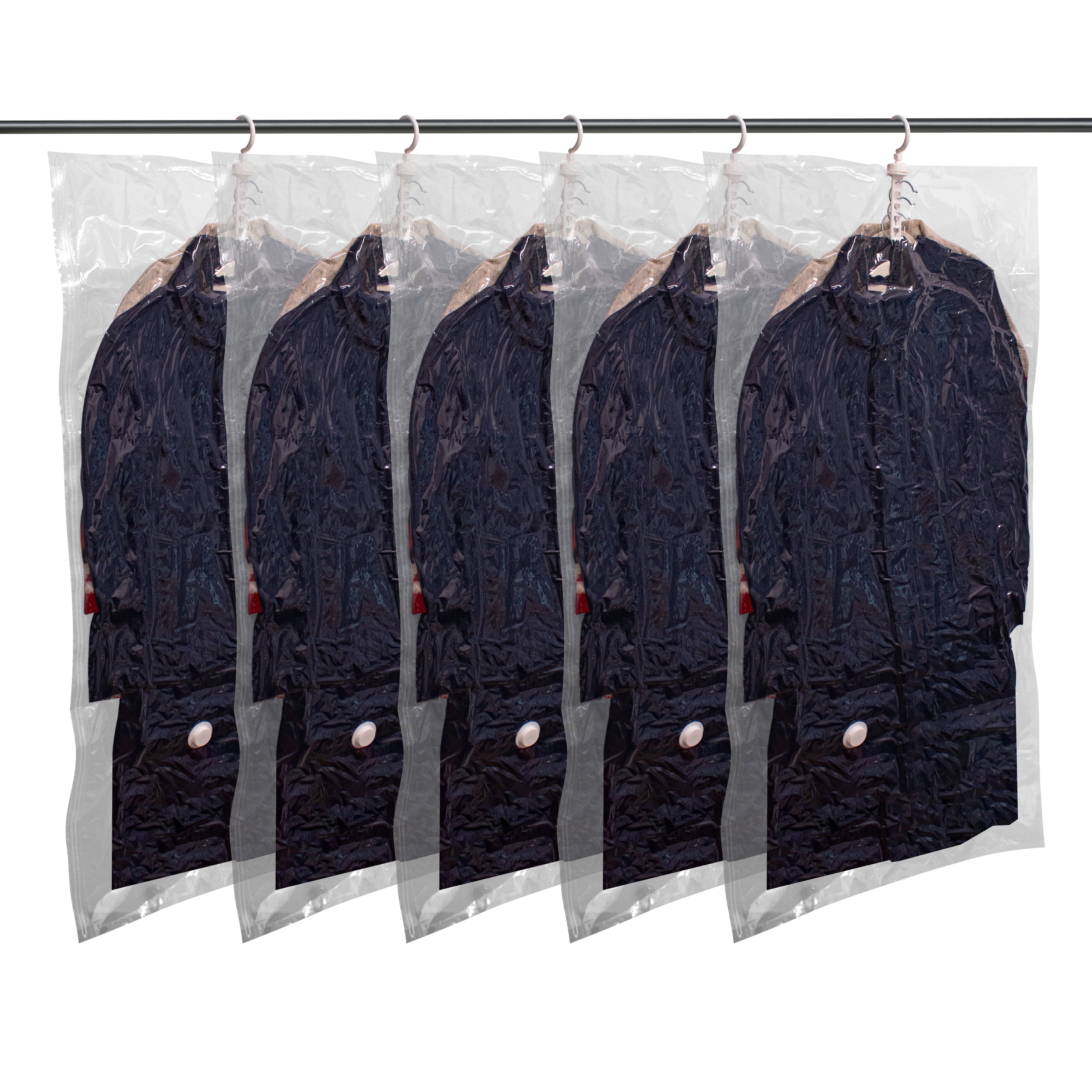 Hanging Vacuum Storage Bags,Hanging Vacuum Sealer Storage Space Saver Bags for Clothes, Suits, Coats, Dresses, Jackets, Reusable Compressed Vacuum Bags Closet Organizers,Long 5 Pack(53.1x27.6in)