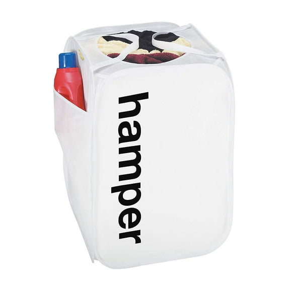 Smart Design King Size Pop Up Laundry Hamper with Side Pocket and Handles - Collapsible Design - Holds 3 Loads - for Clothes and Laundry - Home Organization - 18 x 24 Inch - White