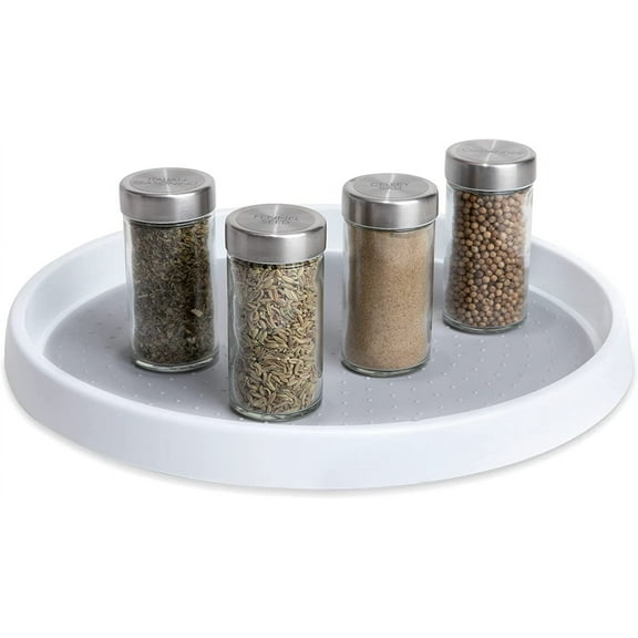 Smart Design Lazy Susan Turntable - 12 Inch - Non-Slip Lining and Feet - BPA Free - Cupboard, Fridge, Jars, Spices, Cans, Cabinet, Countertop, Pantry, Storage, Kitchen Organizer - White with Gray