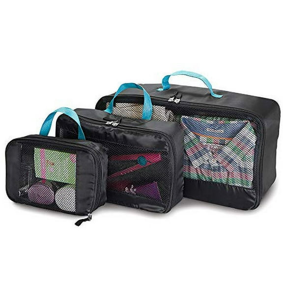 Smart Design Mesh Bags Small, Medium, & Large Bags w/ Reinforced Handle & Zippered Tops - Heavy Duty Polyester Material - for Travel & Storage - Home Organization (Multiple Bag Sizes) (3 Pack) [Black]