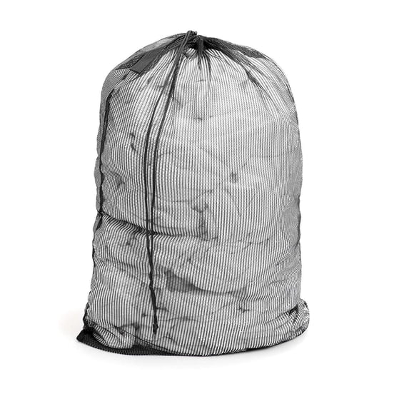Smart Design Mesh Laundry Bag with Handle and Push Lock Drawstring - VentilAir Mesh Material - for Clothes and Laundry - Home Organization - Holds 3 Loads - 36 x 24 Inch - Black