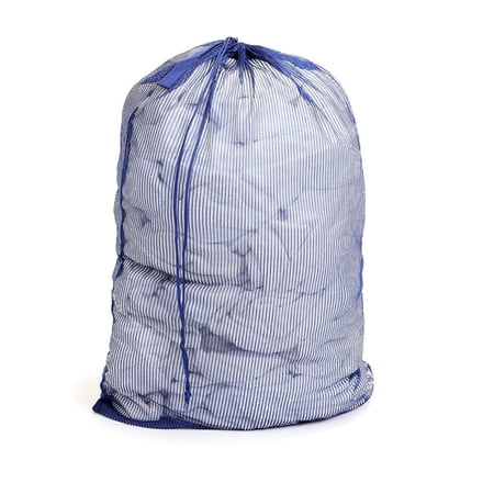 Smart Design Mesh Laundry Bag with Handle and Push Lock Drawstring - VentilAir Mesh Material - for Clothes and Laundry - Home Organization Holds 3 Loads - 36 x 24 Inch - Blue