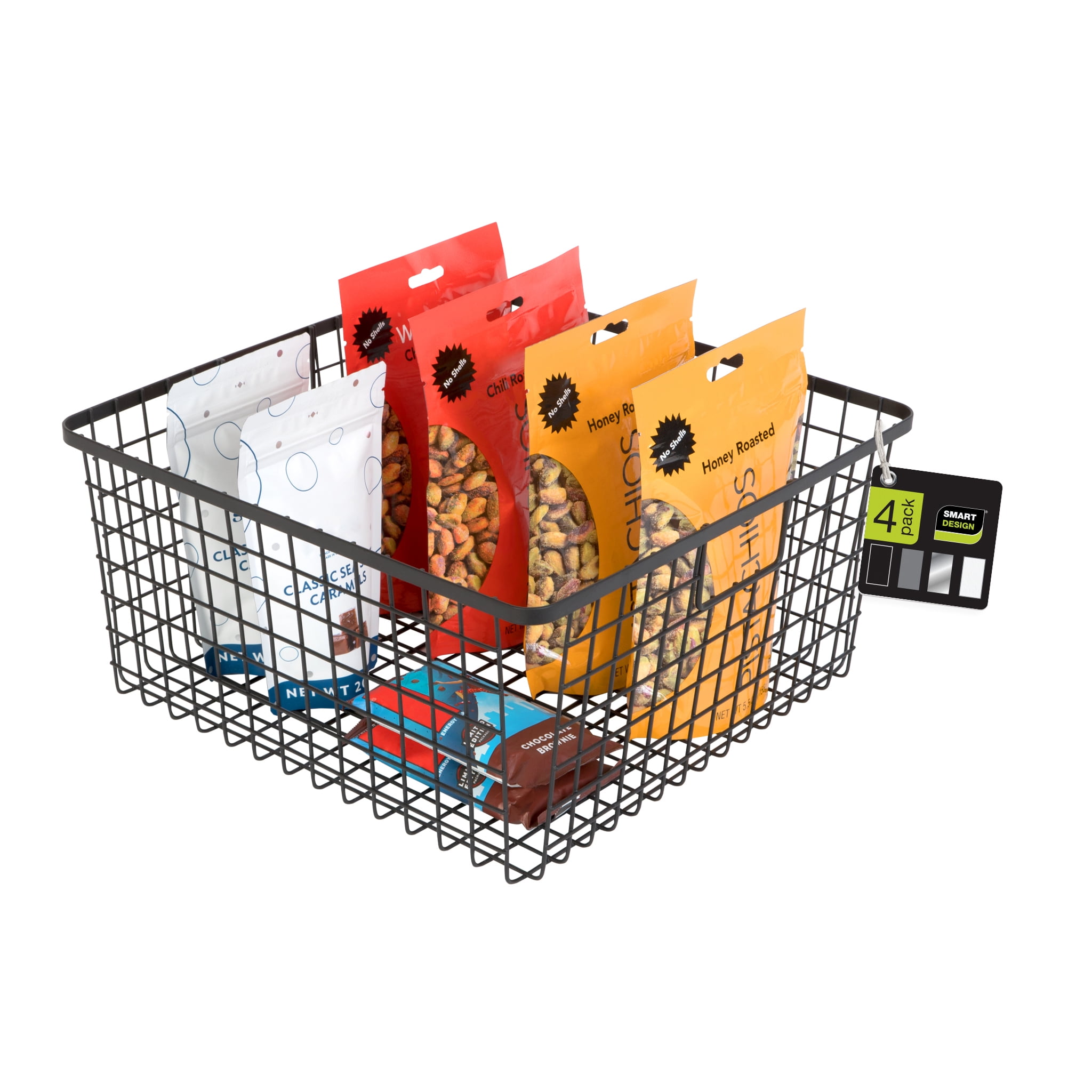 Smart Design Nestable Basket Organizer with Handles - 12 x 12 x 6 inch - Black - Set of 4