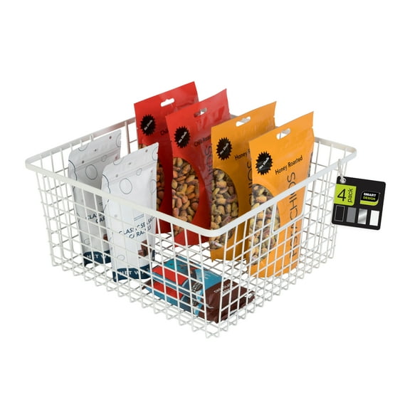 Smart Design Nestable Basket Organizer with Handles - 12 x 12 x 6 inches - White - Set of 4