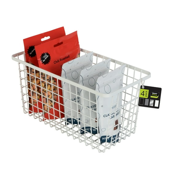 Smart Design Nestable Basket Organizer with Handles - 6 x 12 x 6 inches - White - Set of 4