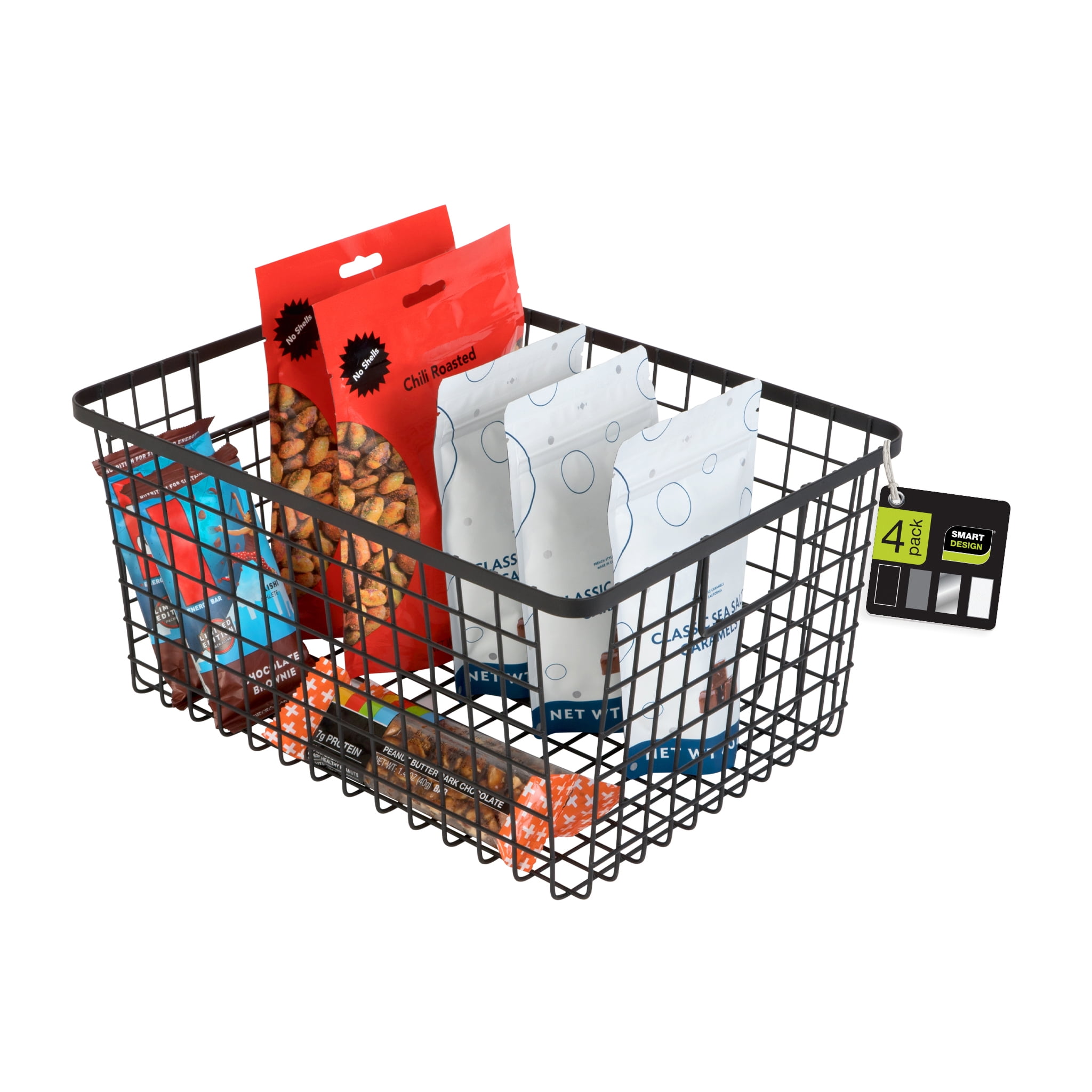 Smart Design Nestable Basket Organizer with Handles - 9 x 12 x 6 - Black - Set of 4