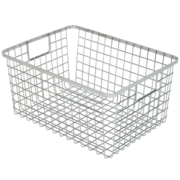 Smart Design Nestable Basket Organizer with Handles - 9 x 12 x 6 inches - Chrome - Set of 4