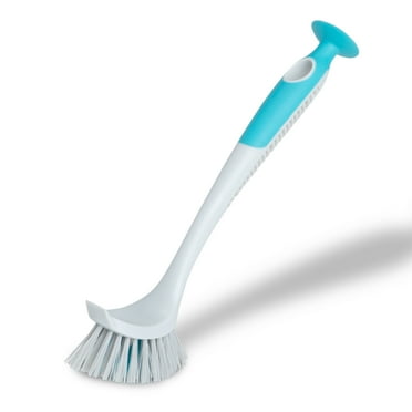 Smart Design Non-Scratch Scrub Brush with Non-Slip Suction Handle and Scraper Edge - For Cleaning Pots, Pans & Sinks - Gray & Teal