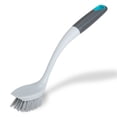 thumbnail image 1 of Smart Design Non-Scratch Scrub Brush with Scraper Tip - Non-Slip Handle, Long Lasting Bristles, Dishwasher Safe - Gray & Teal, 1 of 7