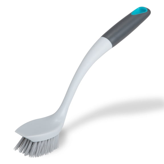 Smart Design Non-Scratch Scrub Brush with Scraper Tip - Non-Slip Handle, Long Lasting Bristles, Dishwasher Safe - Gray & Teal