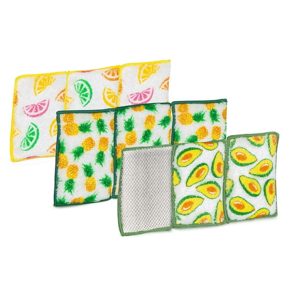 Smart Design Non Scratch Scrub Sponge with Bamboo Odorless Rayon Fiber - Set of 9 - Ultra Absorbent - Soft and Scrubber Side - Cleaning, Dishes, and Hard Stains - Prints