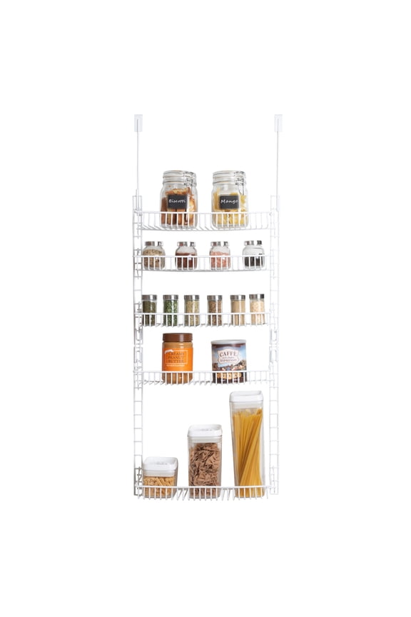 Over the Door Adjustable Pantry Organizer Rack w/ 5 Adjustable Shelves - Steel Metal - White