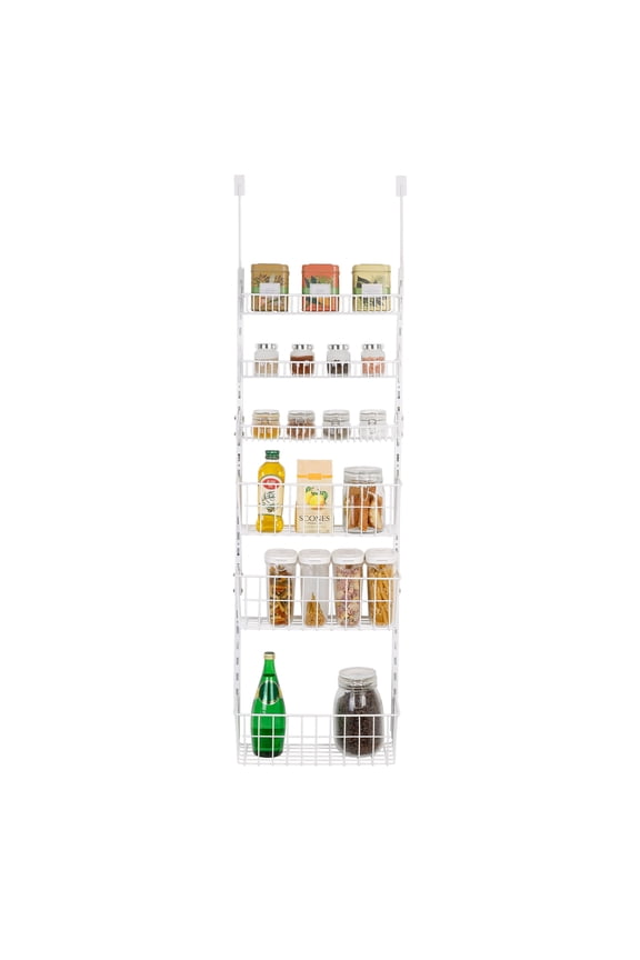 Over the Door Pantry Organizer Rack with 6 Adjustable Steel Shelves - White