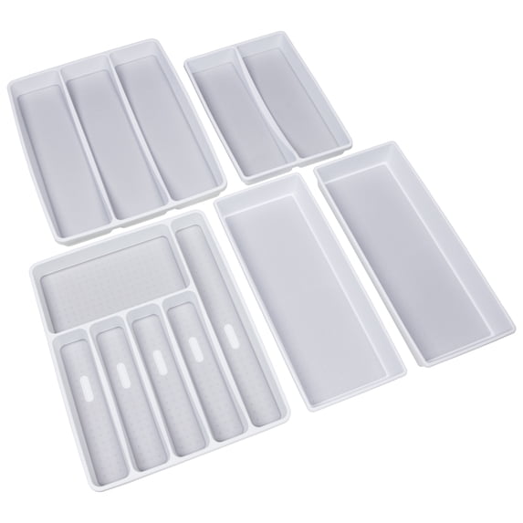 Smart Design Plastic Drawer Organizer - Set of 5 - Non- Slip Lining and Feet- Gray
