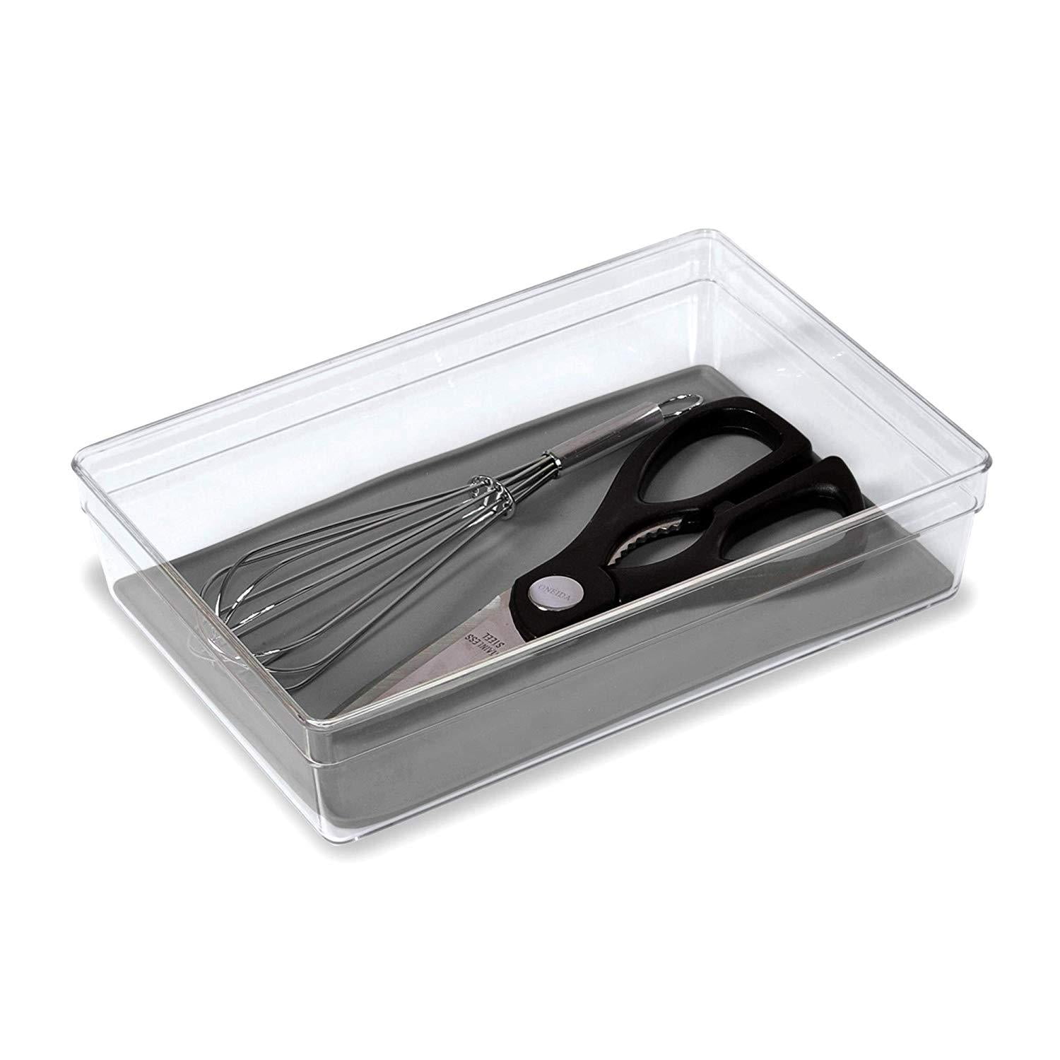 Smart Design Plastic Drawer Organizer - Set of 6 - 9 x 3 Inch - Silicone Bottoms - BPA Free - Utensils, Silverware, Organization - Kitchen - Gray