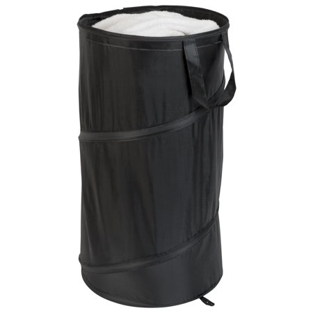 Smart Design Pop Up Slim Spiral Laundry Hamper Bag Polyester, Holds 2 loads, 12.6 x 25 inch, Black