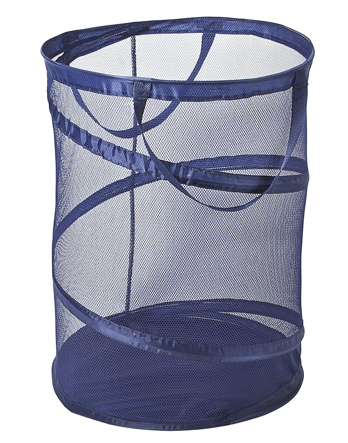 Smart Design Pop Up Spiral Laundry Hamper Bag Mesh - Collapsible Design Holds 3 Loads - Dorm Room Essential - Kids Clothes Basket Organizer - Home Organization - 18 x 24 Inch - Blue
