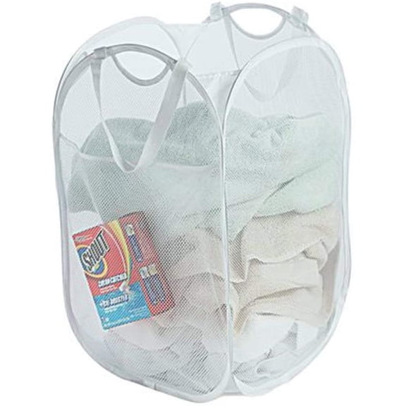 Smart Design Pop-Up Laundry Hamper w/ Easy Carry Handles & Side Pocket - Durable Fabric Collapsible Design - for Clothes & Laundry - Home Organization (Holds 2 Loads) (14 x 23 Inch) [White]