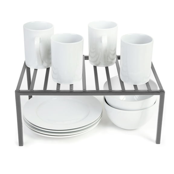 Smart Design Premium Cabinet Storage Shelf - Medium - 13.25 x 8.5 Inch - Steel Metal - Rust Resistant - Cupboard, Plate, Dish, Cup, Bathroom Counter & Pantry Organization - Kitchen - Charcoal Gray