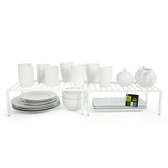 Smart Design Premium Expandable Cabinet Storage Shelf Rack White