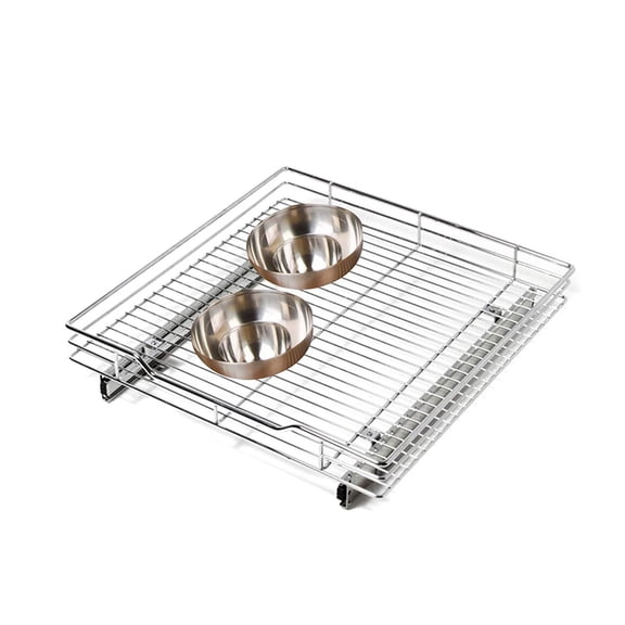 Smart Design Pull Out Cabinet Shelf - Extra Large - Smooth Roll-Out Extendable Sliding Drawer - Steel Metal - Holds 100 lbs. - Pots and Pans Organizer - 20 In. x 21-40 - Chrome