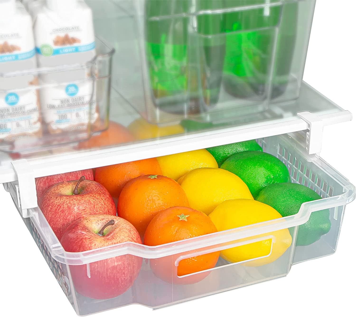 LALASTAR Refrigerator Organizer Bin with Pull-out Drawer, Large Fridge  Organizer and Storage Clear, Stackable Pantry Organizer with Handle, BPA  Free