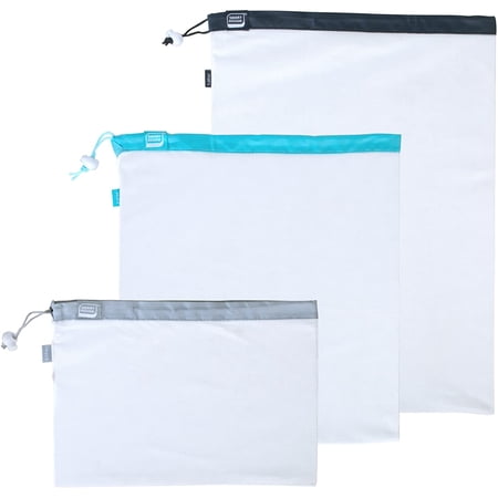 Smart Design Reusable Mesh Produce Bags - Set of 3 - Machine Washable - Eco-Friendly - Multi-Purpose, Snacks, Vegetables, Fruits, Foods, Freezer, Shopping and Storage - Kitchen Organization - White