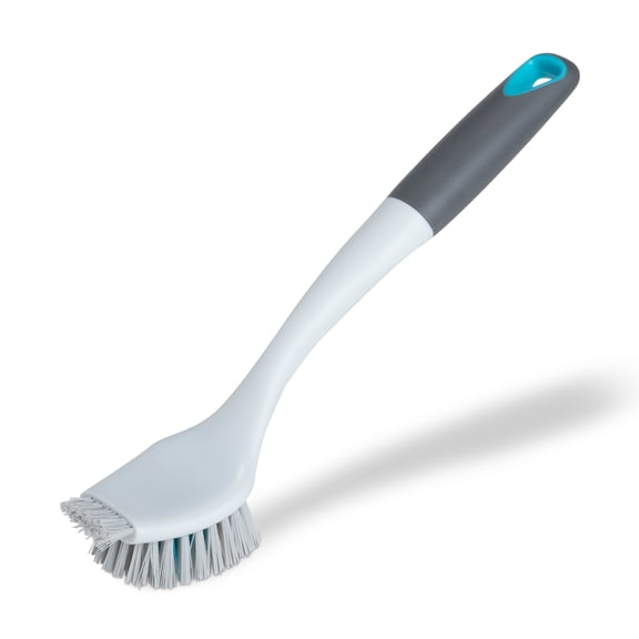 Smart Design Scrub Brush with Scrubber Bristle Tip - Non-Slip Handle - Long Lasting Bristles - Odor Resistant - Dishwasher Safe - Cleaning, Pots, Pans, Dishes & Kitchen Sink - Gray & Teal