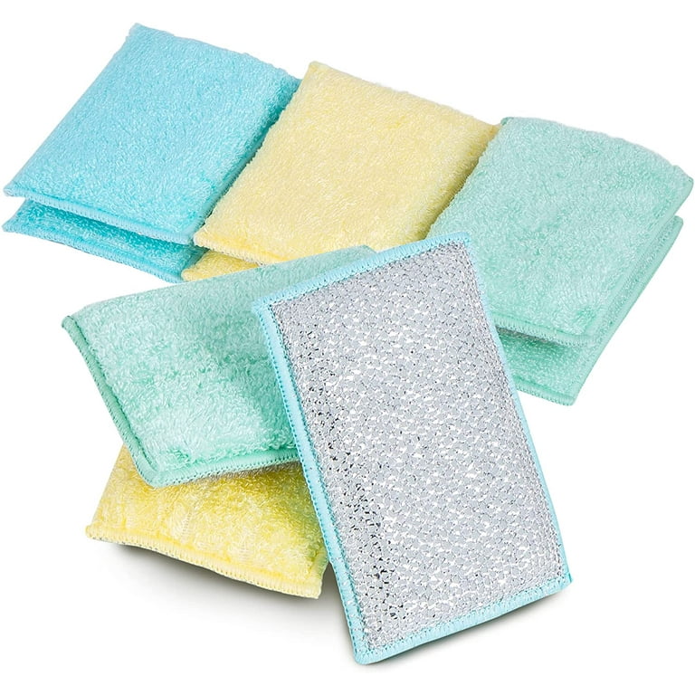 Smart Design Heavy Duty Scrub Sponge with Bamboo Odorless Rayon Fiber - Set of 9 - Ultra Absorbent - Soft and Metallic Scrub - Cleaning, Dishes, and H