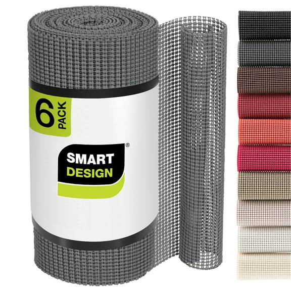 Smart Design Shelf Liner Classic Grip - 12 Inch x 60 Feet - Drawer Cabinet Non Adhesive Protection - Kitchen - Set of 6 - 60 feet Total - Graphite Gray