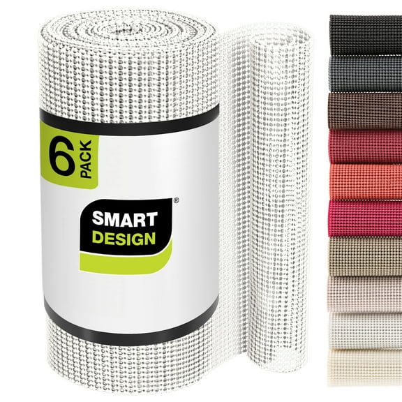 Smart Design Shelf Liner Classic Grip - 18 Inch x 30 Feet - Drawer Cabinet Non Adhesive Protection - Kitchen - Set of 6 - 30 feet Total - White