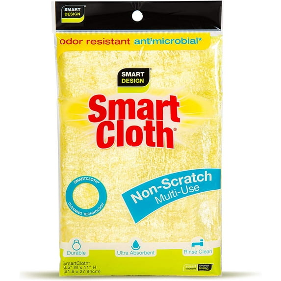 Smart Design Smart Cloth with Odorless Rayon Fibers - Non-Scratch and Ultra Absorbent - Dual Soft Sides - Cleaning, Dishes, Stains - Kitchen 11 x 8.5 Inch - Yellow