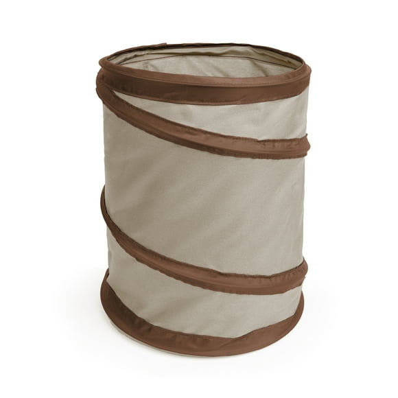 Smart Design Spiral Pop Up Trash Bin - 9.5 inch x 13 inch - Beige with Dark Brown Trim