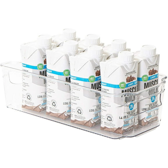 Smart Design Stackable Refrigerator Bin - 6 x 12 Inch - BPA Free Plastic Resin - for Fridge, Freezer, Pantry Organizer - Kitchen Organization - Clear