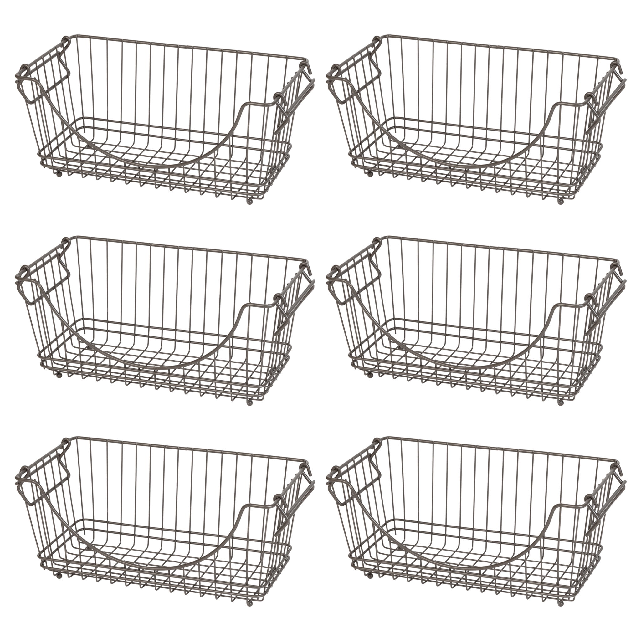 Smart Design Stacking Baskets Organizer - Medium (12.63 x 5.5 Inch) - w/ Handle - Steel Metal - Food, Fruit, & Vegetable Safe - Kitchen [Gunmetal] - Set of 6