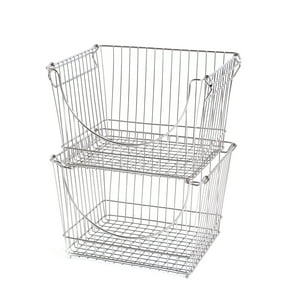 Smart Design Stacking Baskets with Handles - Set of 2 - Large - 12.5 x 8.5 Inch - Chrome