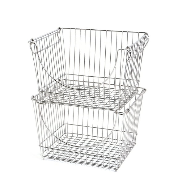Smart Design Stacking Baskets with Handles - Set of 2 - Large  - 12.5 x 8.5 Inch - Chrome