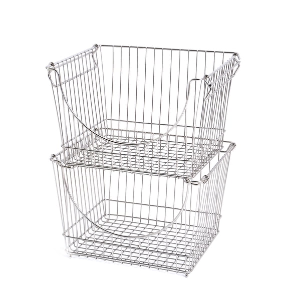 Smart Design Stacking Baskets with Handles - Set of 2 - Large - 12.5 x 8.5 Inch - Chrome