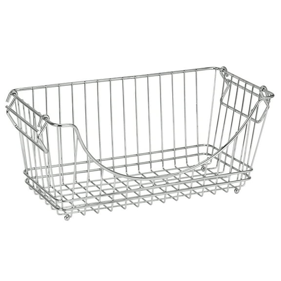 Smart Design Stacking Baskets with Handles - Set of 2 Medium -12.63 x 5.5 inch - Chrome