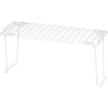 Smart Design Stacking Cabinet Shelf Rack - Medium 18 x 7 Inch - Steel Metal Wire - Cupboard, Plate, Dish, Counter and Pantry Organizer - Kitchen - White