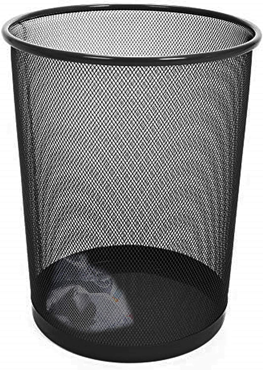 Black Steel Mesh Waste Basket with Solid Metal Base