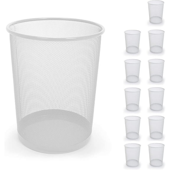 Smart Design Steel Mesh Waste Basket - Easy to Clean Design - Garbage, Paper Clutter, Metal Wire Trash Can Bin, Bathroom, Bedroom, Home and Office - 11.75 x 13.75 Inch - White