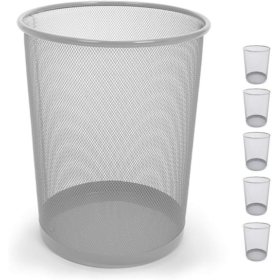 Smart Design Steel Metal Mesh Waste Basket - Garbage, Paper Clutter, Trash Can Bin - Easy to Clean Design - Home and Office - 11.75 x 13.75 Inch - Silver - Set of 6