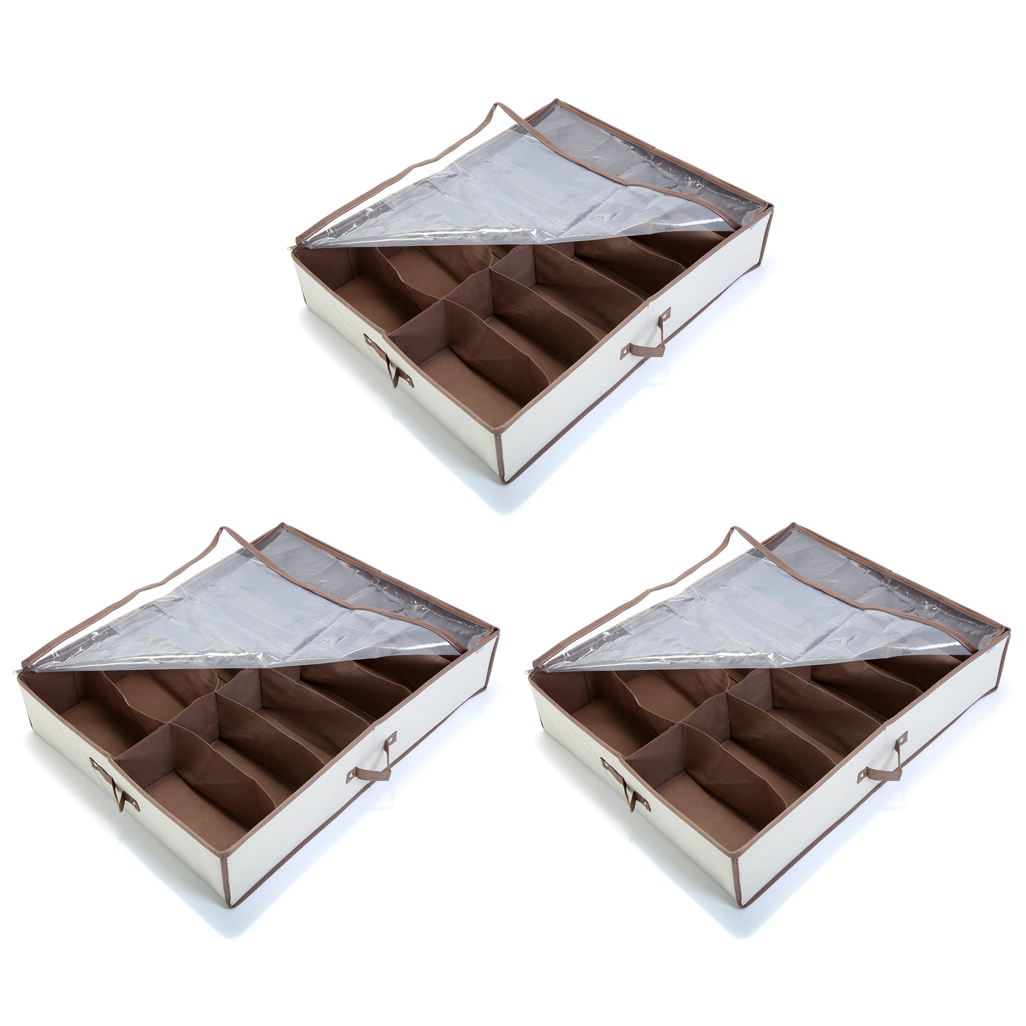 Smart Design Under the Bed 12 Compartment Shoe Organizer Storage Bag - Holds 12 Pairs of Shoes - 30 x 6 inch - Canvas- Sold in a set of 3