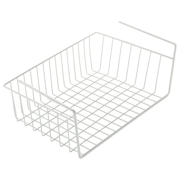 Smart Design Undershelf Storage Basket - Medium - Snug Fit Arms - Steel Metal Wire - Rust Resistant - Cabinet, Pantry, Shelf Organization - 16 x 5.5 Inch - White