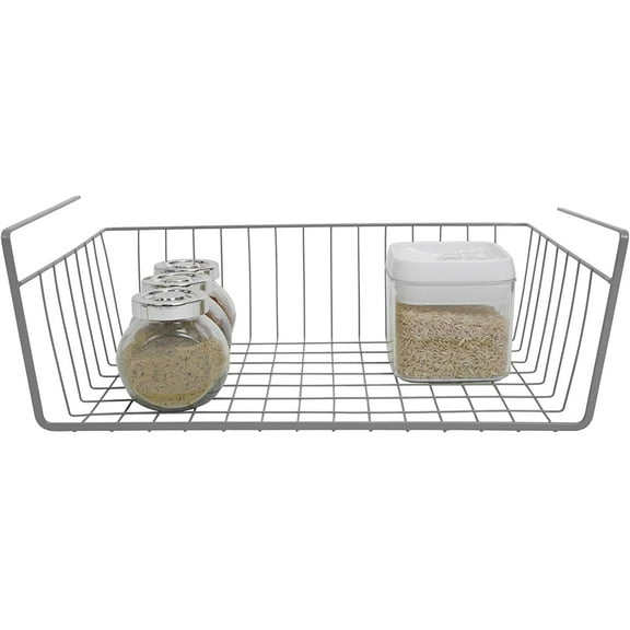 Smart Design Undershelf Storage Basket - Medium - Snug Fit Arms - Steel Metal Wire - Rust Resistant - Under Shelves, Cabinet, Pantry, and Shelf Organization - 16 x 5.5 Inch - Charcoal Gray