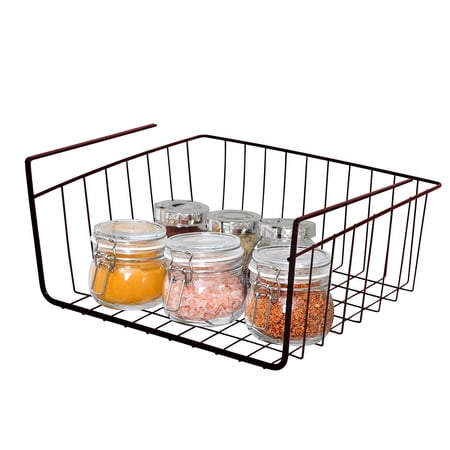 Smart Design Undershelf Storage Basket - Medium - Snug Fit Arms - Steel Metal Wire - Rust Resistant - Under Shelves, Cabinet, Pantry, and Shelf Organization - 16 x 5.5 Inch - Bronze
