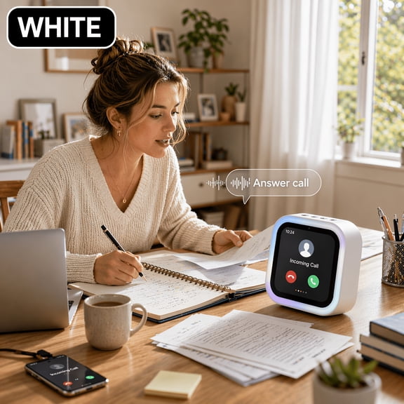 Smart Desk Speaker with Hands-Free Call Answering, Voice Assistant, Smart Display Alarm Clock, Photo Display, Home Office Desktop Speaker for Work And Daily Use